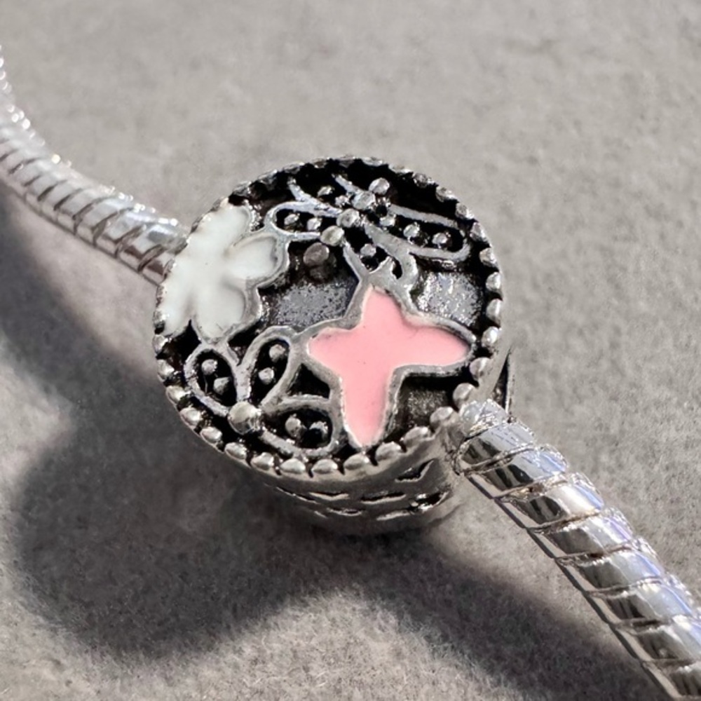 Pink Butterfly Silver Beaded Charm fits‎ PANDORA
